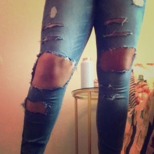 Custom cropped and painted jeans